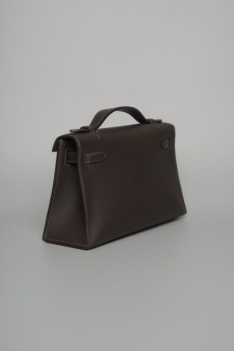 Hermes Kelly Pochette in Bai Brun Swift Ghw (Brand New)