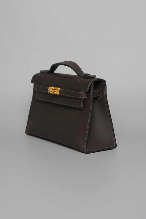 Hermes Kelly Pochette in Bai Brun Swift Ghw (Brand New)