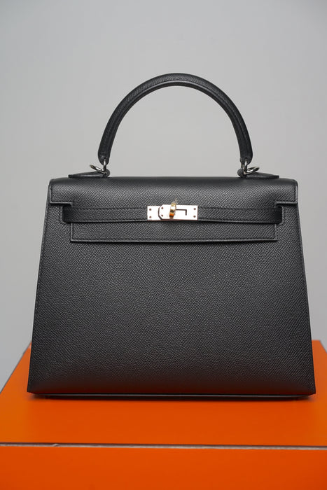 Hermes Kelly 25 II Sellier in Noir Epsom Electrum (Brand New)