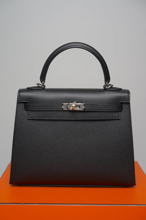 Hermes Kelly 25 II Sellier in Noir Epsom Electrum (Brand New)