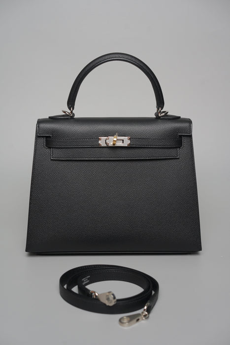 Hermes Kelly 25 II Sellier in Noir Epsom Electrum (Brand New)