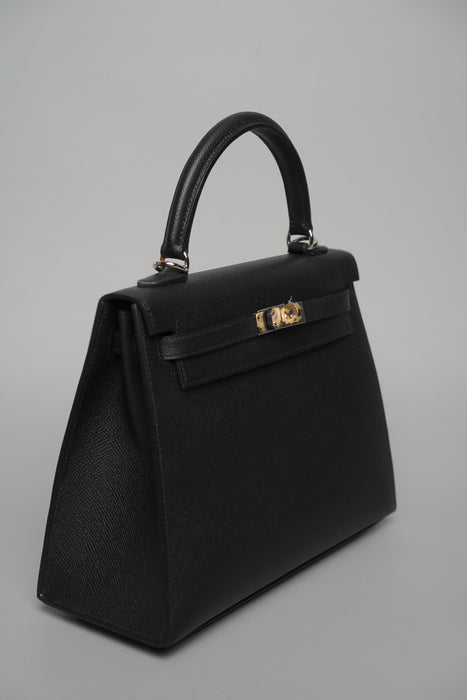 Hermes Kelly 25 II Sellier in Noir Epsom Electrum (Brand New)