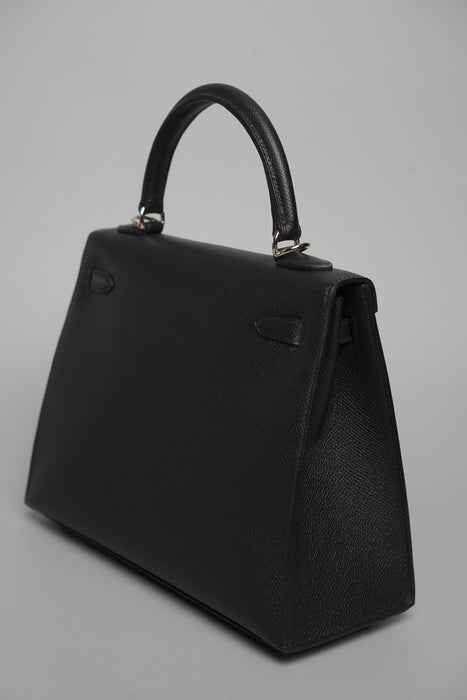 Hermes Kelly 25 II Sellier in Noir Epsom Electrum (Brand New)