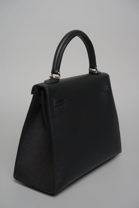 Hermes Kelly 25 II Sellier in Noir Epsom Electrum (Brand New)