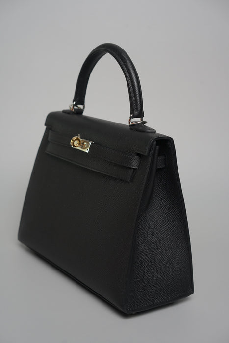 Hermes Kelly 25 II Sellier in Noir Epsom Electrum (Brand New)