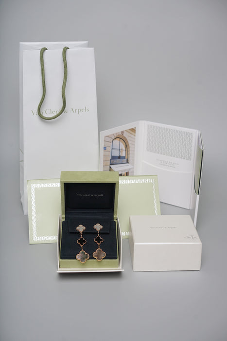 VCA Magic Alhambra earrings, 3 motifs in Onyx, White Gold (Brand New)