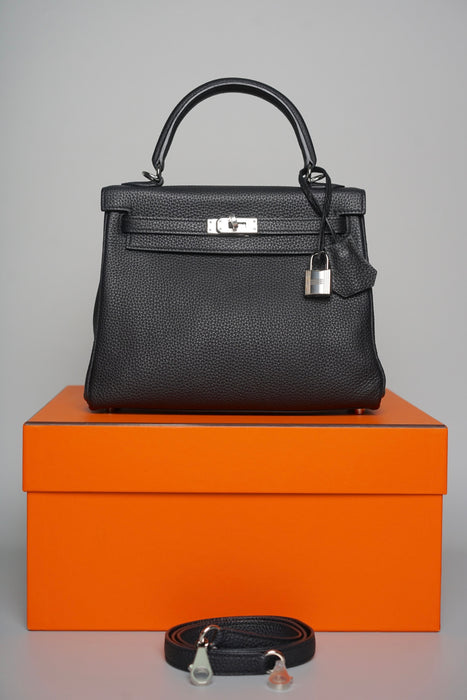 Hermes Kelly 25 in Black Togo Phw