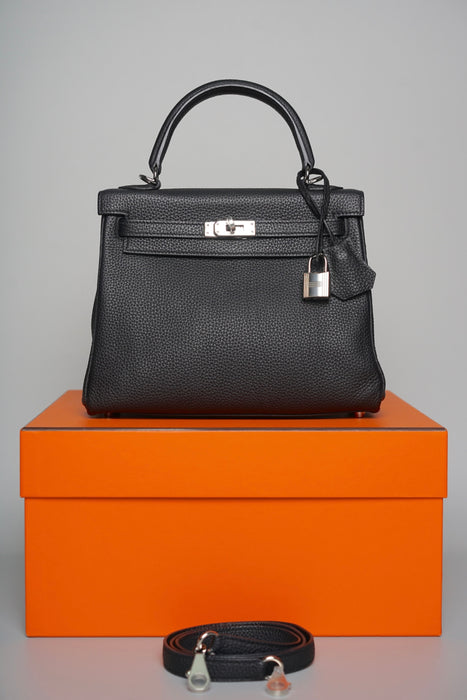 Hermes Kelly 25 in Black Togo Phw