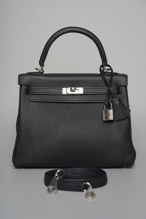 Hermes Kelly 25 in Black Togo Phw