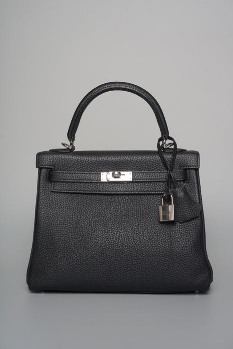 Hermes Kelly 25 in Black Togo Phw