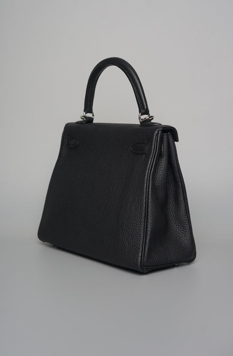 Hermes Kelly 25 in Black Togo Phw