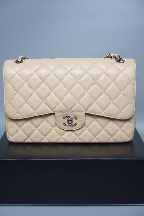 Chanel Jumbo Double Flap in Beige Caviar