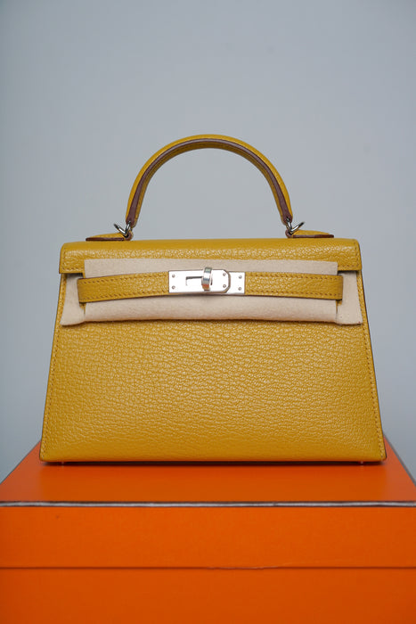 Hermes Kelly 20 in Jaune Ambre Verso Gold Phw