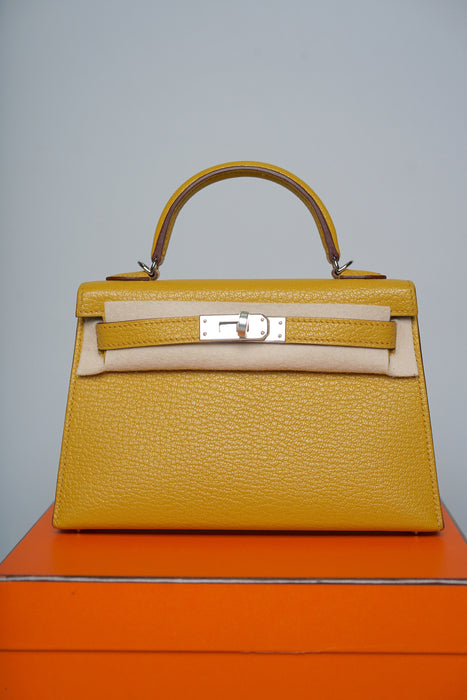 Hermes Kelly 20 in Jaune Ambre Verso Gold Phw