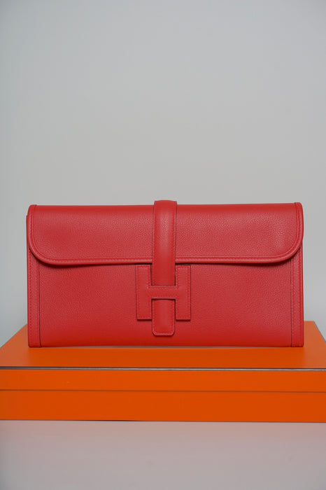 Hermes Jige Elan 29 Clutch in Rouge Cassaque Epsom (Brand New)