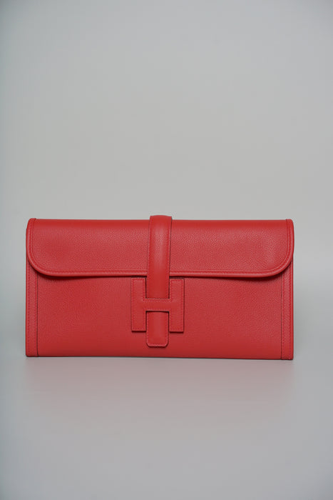 Hermes Jige Elan 29 Clutch in Rouge Cassaque Epsom (Brand New)