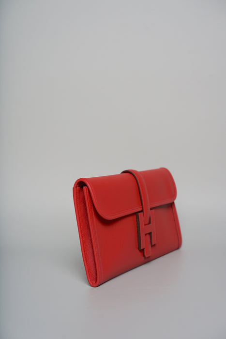Hermes Jige Elan 29 Clutch in Rouge Cassaque Epsom (Brand New)