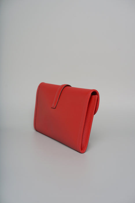 Hermes Jige Elan 29 Clutch in Rouge Cassaque Epsom (Brand New)