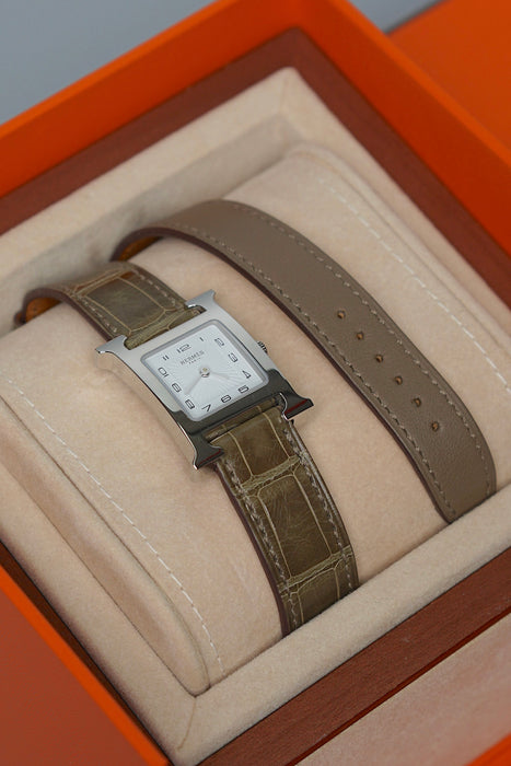 Hermes Heure H Watch Double Tour in Alligator/Swift (Brand New)