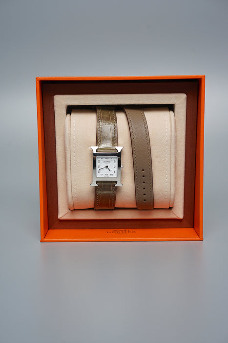 Hermes Heure H Watch Double Tour in Alligator/Swift (Brand New)