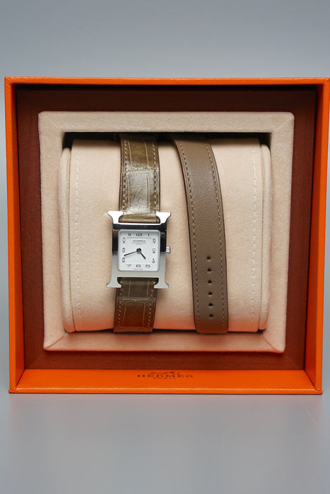 Hermes Heure H Watch Double Tour in Alligator/Swift (Brand New)