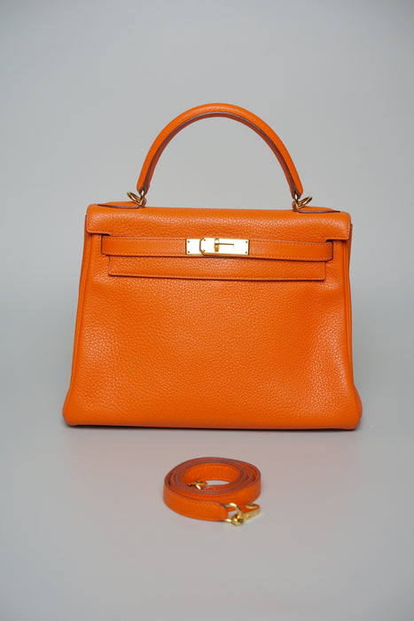 Hermes Kelly 28 in Orange Clemence Ghw