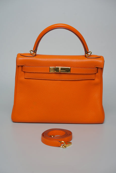 Hermes Kelly 28 in Orange Clemence Ghw