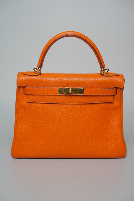Hermes Kelly 28 in Orange Clemence Ghw