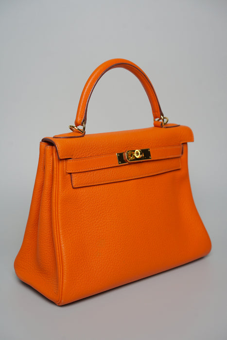 Hermes Kelly 28 in Orange Clemence Ghw