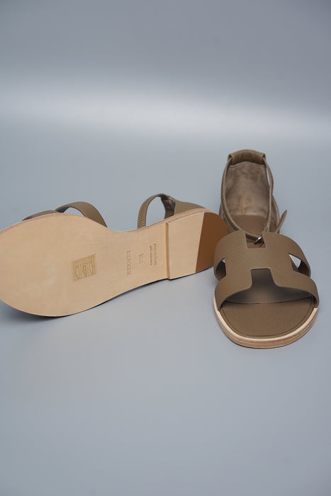 Hermes Santorini Sandals in Etoupe Size 38.5 (Brand New)