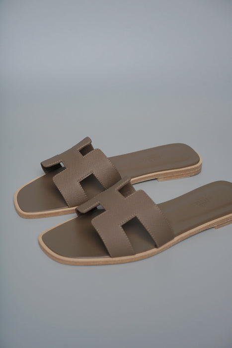 Hermes Oran Sandals in Etoupe Size 38.5 (Brand New)
