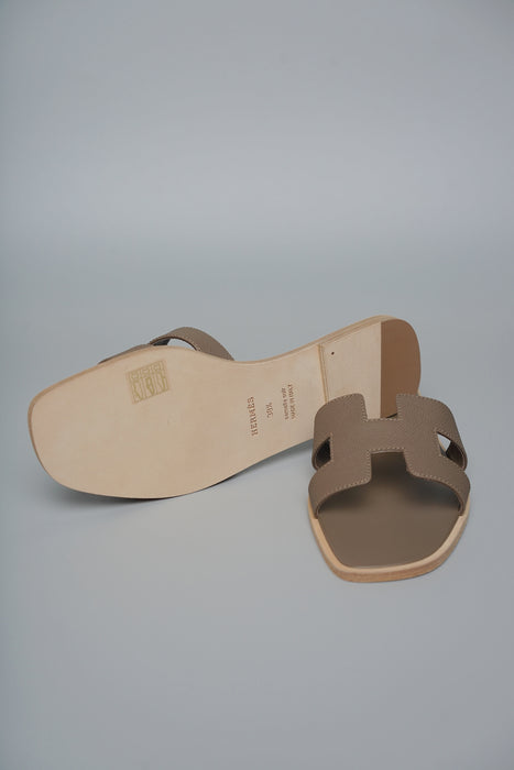 Hermes Oran Sandals in Etoupe Size 38.5 (Brand New)