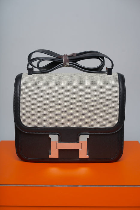 Hermes Constance 24 Toile in Noir Swift Phw