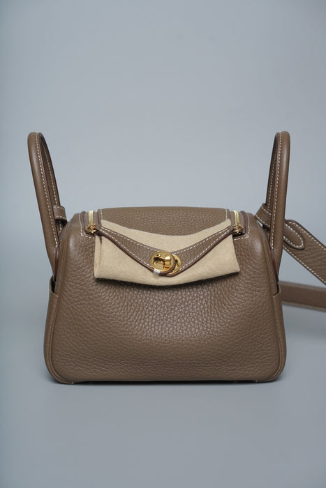 Hermes Mini Lindy in Etoupe Ghw