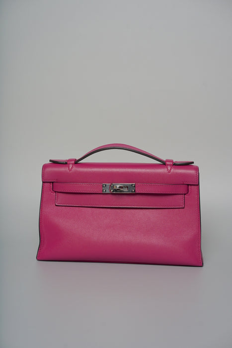 Hermes Kelly Pochette in Rose Pourpre Swift Phw