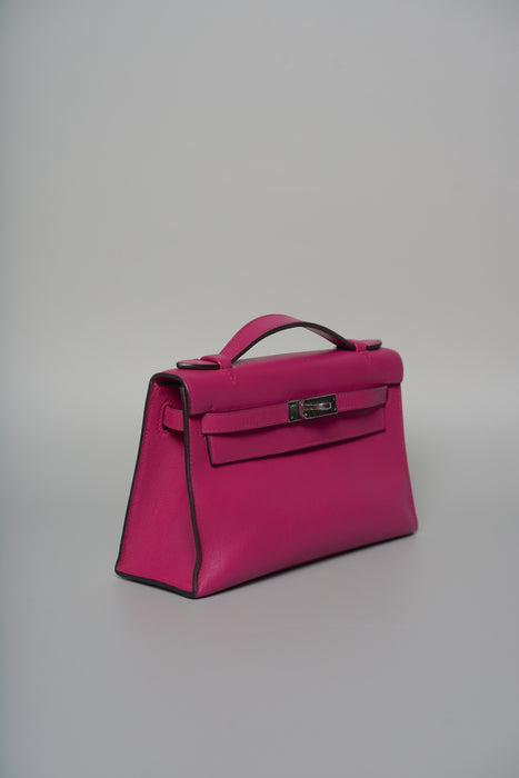 Hermes Kelly Pochette in Rose Pourpre Swift Phw