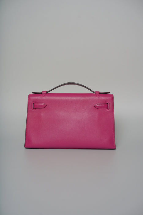 Hermes Kelly Pochette in Rose Pourpre Swift Phw