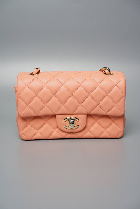 Chanel Mini Rectangular in Peach Lambskin (Brand New)