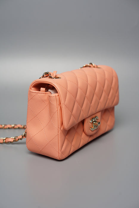 Chanel Mini Rectangular in Peach Lambskin (Brand New)