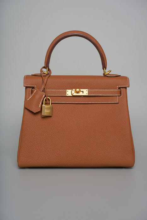 Hermes Kelly 25 in Gold Togo Bghw (Brand New)