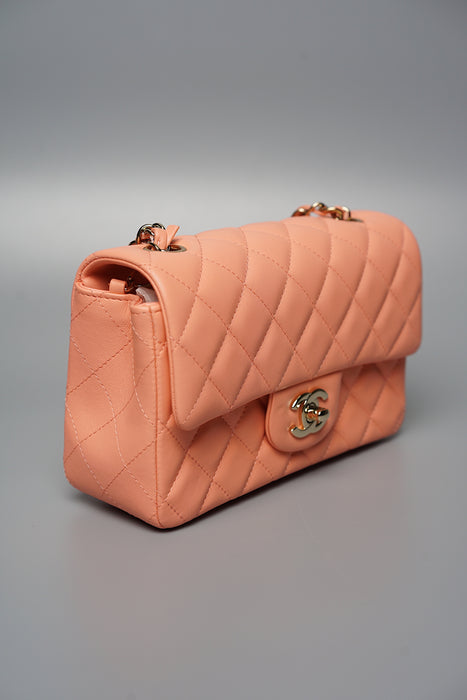 Chanel Mini Rectangular in Peach Lambskin (Brand New)