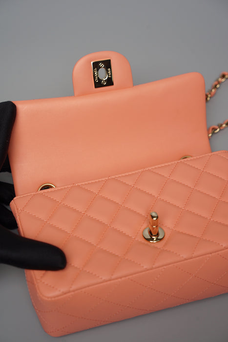 Chanel Mini Rectangular in Peach Lambskin (Brand New)