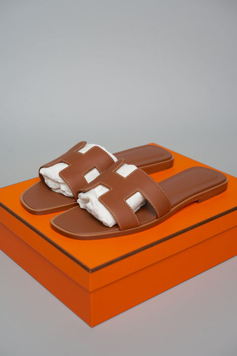 Hermes Oran Sandals in Gold Size 37 (Brand New)