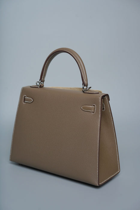 Hermes Kelly 25 Sellier in Etoupe Epsom Phw