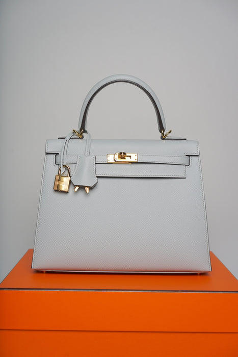 Hermes Kelly 25 in Blue Glacier Epsom Ghw