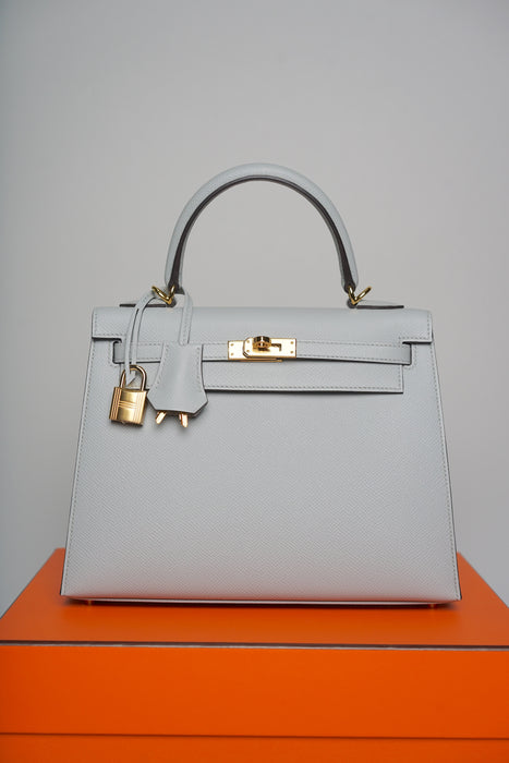 Hermes Kelly 25 in Blue Glacier Epsom Ghw