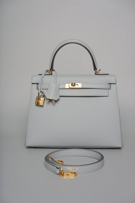 Hermes Kelly 25 in Blue Glacier Epsom Ghw