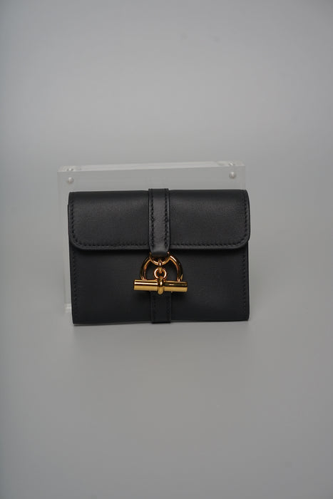 Hermes Glenan Compact Wallet in Noir Ghw (Brand New)