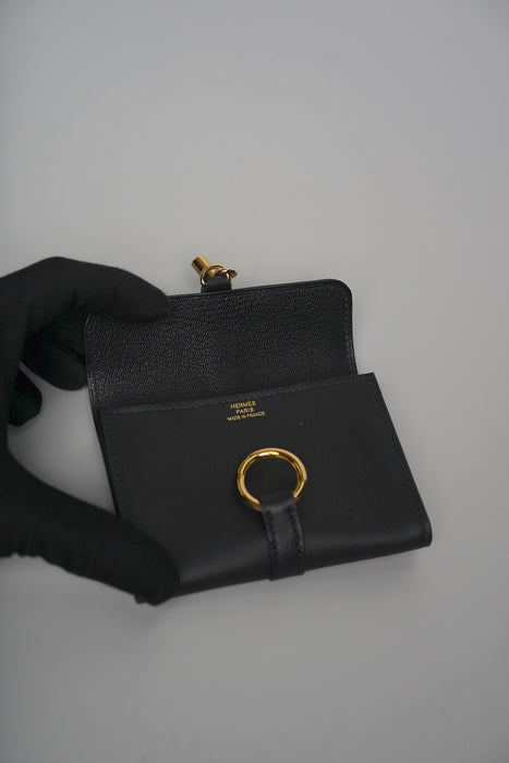 Hermes Glenan Compact Wallet in Noir Ghw (Brand New)