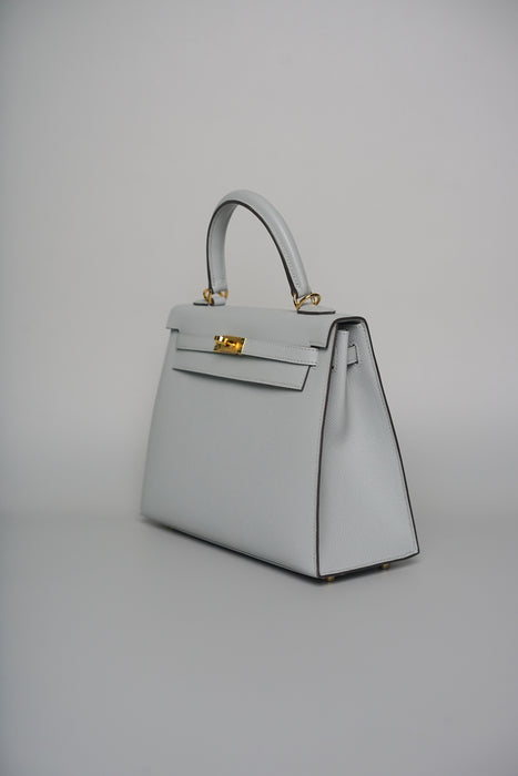 Hermes Kelly 25 in Blue Glacier Epsom Ghw